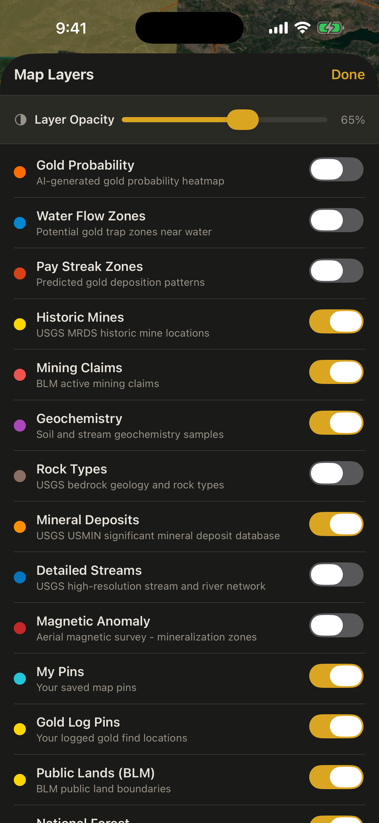 Map layer selector with 11 layers